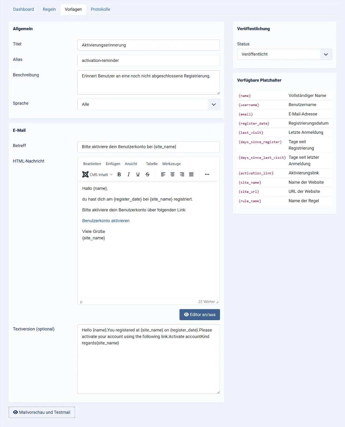 Mehrsprachige E-Mail-Vorlagen anlegen im Smart User Manager