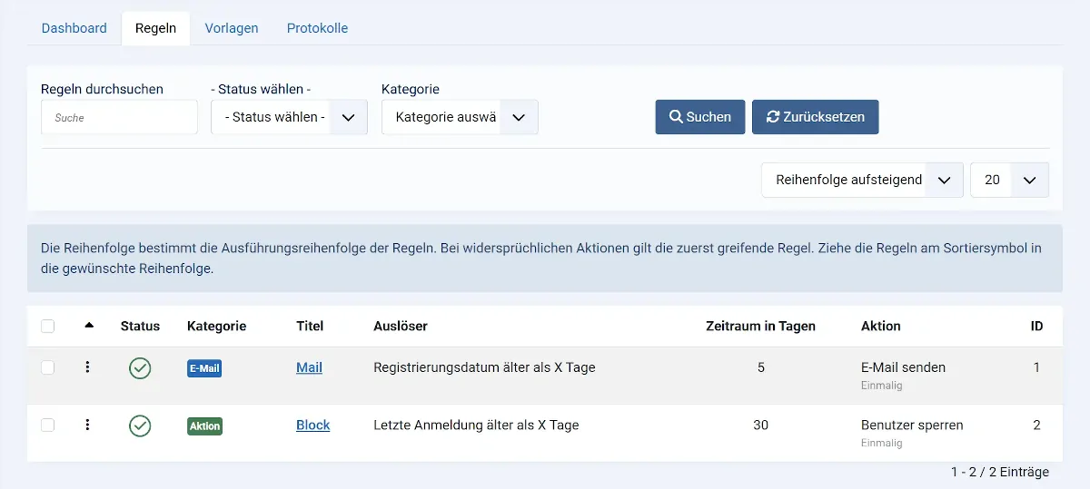 Flexible Regeln im Smart User Manager